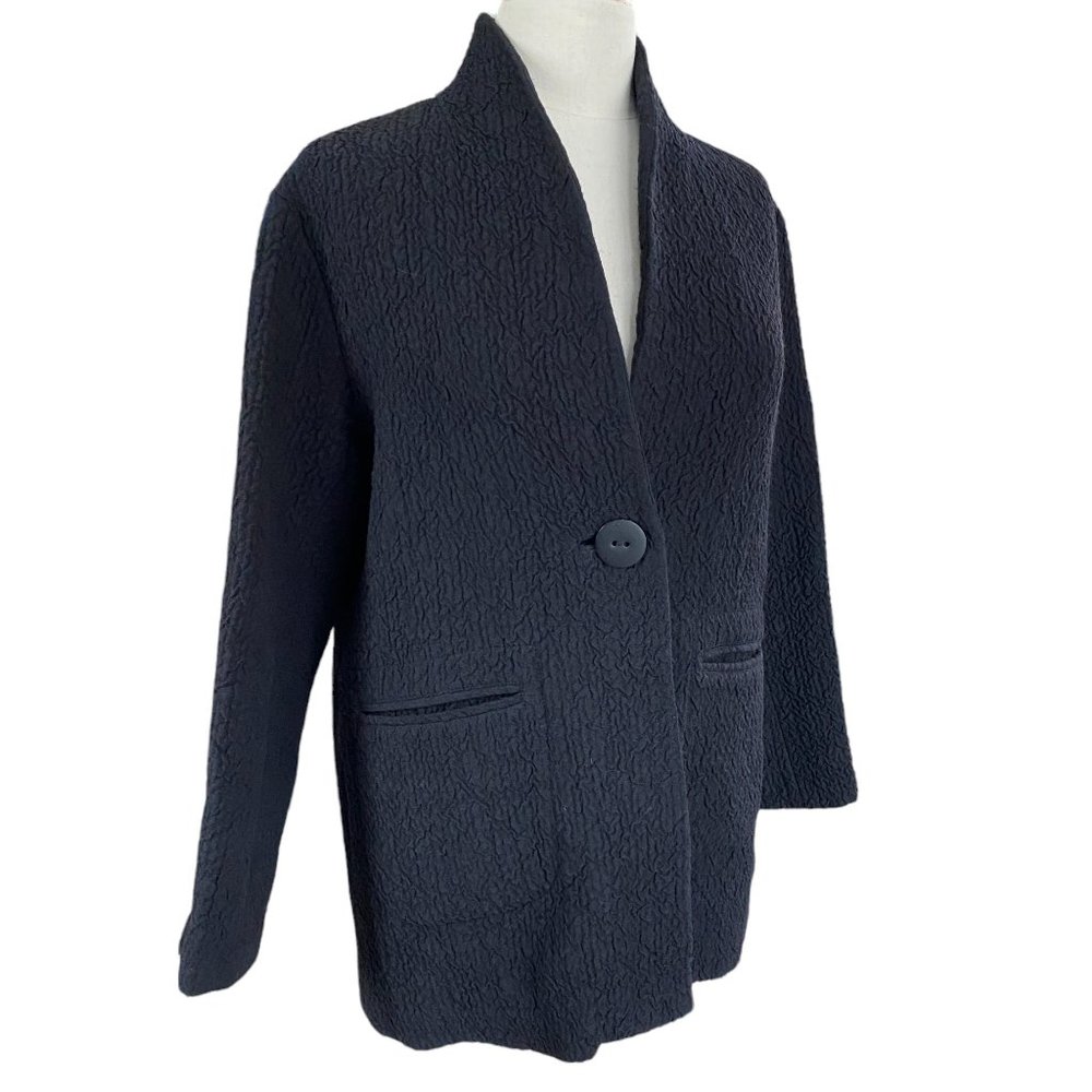 Eileen Fisher Crinkle Wool Linen Blazer Oversized Lagenlook Long Mature-XS